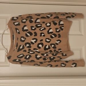 Express Leopard Pattern Crew Neck Sweater